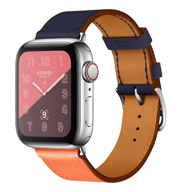 Two Color Single Loop Leather Wrist Strap Watchband for Apple Watch Series 3 & 2 & 1, 38mm Orange+Bright Blue, 42mm Orange+Bright Blue, 38mm Pink+Wine Red, 42mm Pink+Wine Red, 38mm Amber+Orange Red+Light Rose Red, 42mm Amber+Orange Red+Light Rose Red