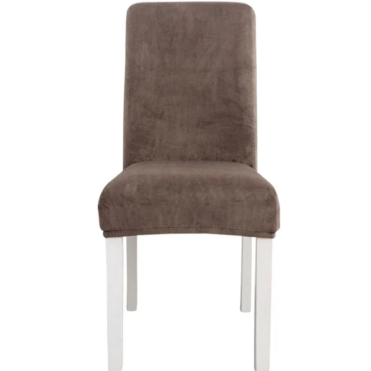 Simple Soft High Elastic Thickening Velvet Semi-Interior Chair Cover Hotel Chair Cover, Coffee Gray, Yellow Green, Wine Red, Navy, Black, Dark Green, White, Peacock Blue, Light Gray, Carbon Gray, Camel, Royal Blue, Beige, Grape Purple, Red, Orange