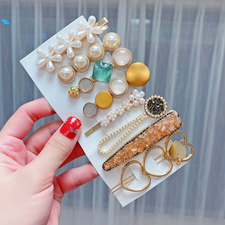 Alloy Colorful Hairpin Headgear Pearl Rhinestone Clip Set, 8PCS/Set Heavy Work, 8PCS/Set Cherry, 8PCS/Set Pink Cherry, 8PCS/Set Starfish, 7PCS/Set Mermaid, 4PCS/Set Light Blue, 6PCS/Set Purple, 7PCS/Set Yellow Heart, 7PCS/Set Diamond Hand
