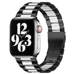 Correia de Relógio em Aço Inoxidável com 3 Contas e Fivela Dobrável para Apple Watch Série 10 42mm / 9&8&7 41mm / SE 3&SE 2&6&SE&5&4 40mm / 3&2&1 38mm