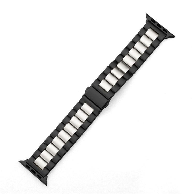 Correia de Relógio em Aço Inoxidável com 3 Contas e Fivela Dobrável para Apple Watch Série 10 42mm / 9&8&7 41mm / SE 3&SE 2&6&SE&5&4 40mm / 3&2&1 38mm