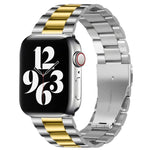 Correia de Relógio em Aço Inoxidável com 3 Contas e Fivela Dobrável para Apple Watch Série 10 42mm / 9&8&7 41mm / SE 3&SE 2&6&SE&5&4 40mm / 3&2&1 38mm