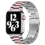Correia de Relógio em Aço Inoxidável com 3 Contas e Fivela Dobrável para Apple Watch Série 10 42mm / 9&8&7 41mm / SE 3&SE 2&6&SE&5&4 40mm / 3&2&1 38mm