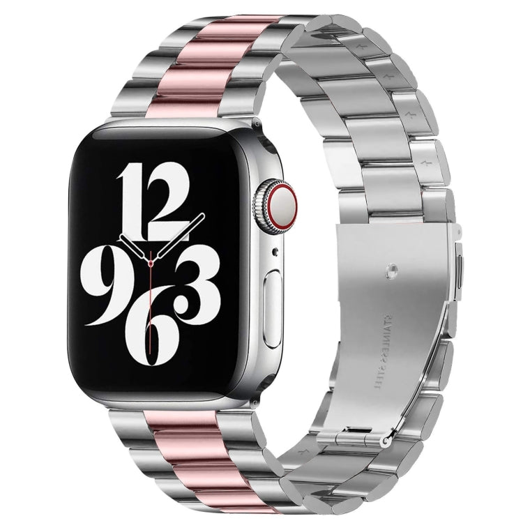 Correia de Relógio em Aço Inoxidável com 3 Contas e Fivela Dobrável para Apple Watch Série 10 42mm / 9&8&7 41mm / SE 3&SE 2&6&SE&5&4 40mm / 3&2&1 38mm