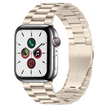 Correia de Relógio em Aço Inoxidável com 3 Contas e Fivela Dobrável para Apple Watch Série 10 42mm / 9&8&7 41mm / SE 3&SE 2&6&SE&5&4 40mm / 3&2&1 38mm