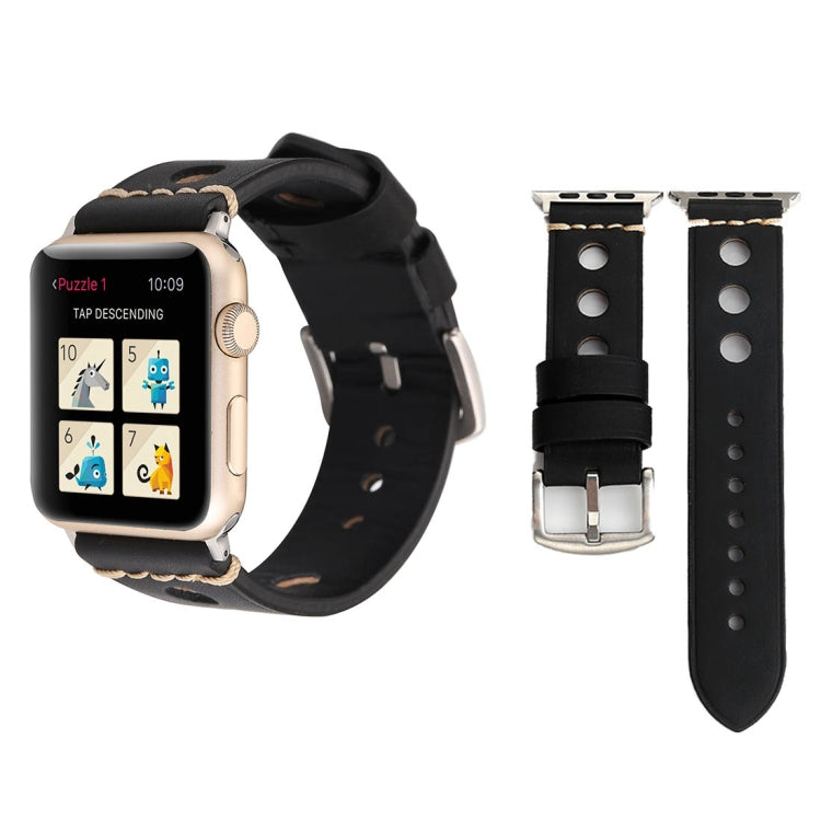 Para Apple Watch Series 7 45mm / 6 & SE & 5 & 4 44mm / 42mm 3 & 2 & 1 Correia de Relógio de Pulso em Pele Genuína com Orifícios Retro, Para 42mm