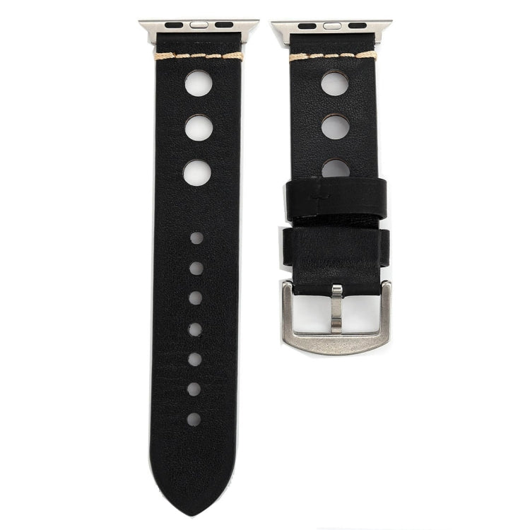 Para Apple Watch Series 7 45mm / 6 & SE & 5 & 4 44mm / 42mm 3 & 2 & 1 Correia de Relógio de Pulso em Pele Genuína com Orifícios Retro, Para 42mm