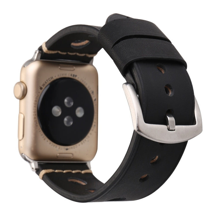 Para Apple Watch Series 7 45mm / 6 & SE & 5 & 4 44mm / 42mm 3 & 2 & 1 Correia de Relógio de Pulso em Pele Genuína com Orifícios Retro, Para 42mm