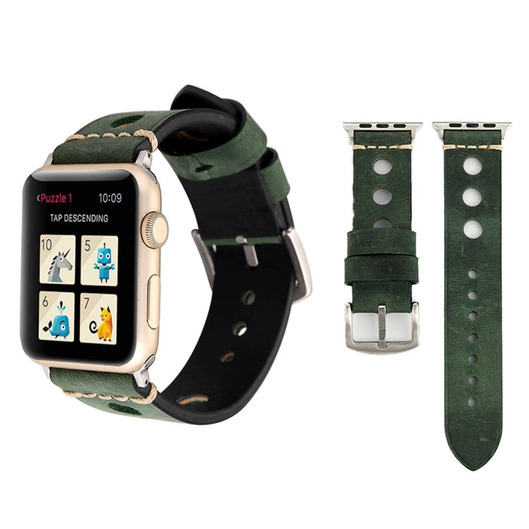 Para Apple Watch Series 7 45mm / 6 & SE & 5 & 4 44mm / 42mm 3 & 2 & 1 Correia de Relógio de Pulso em Pele Genuína com Orifícios Retro, Para 42mm