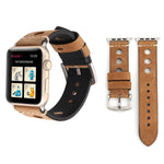Para Apple Watch Series 7 45mm / 6 & SE & 5 & 4 44mm / 42mm 3 & 2 & 1 Correia de Relógio de Pulso em Pele Genuína com Orifícios Retro, Para 42mm