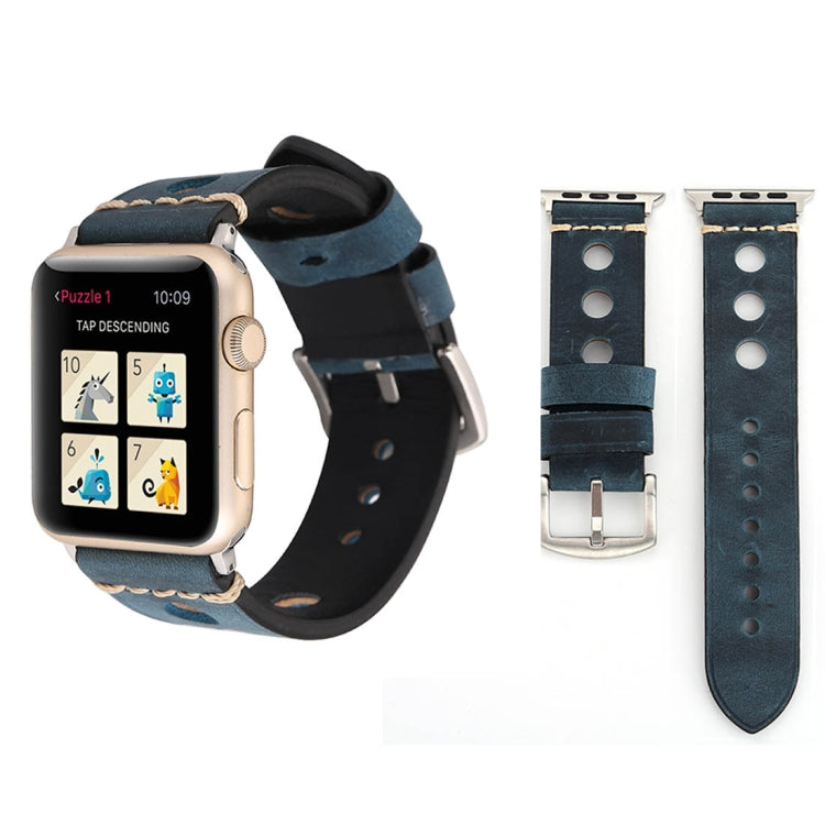 Para Apple Watch Series 7 45mm / 6 & SE & 5 & 4 44mm / 42mm 3 & 2 & 1 Correia de Relógio de Pulso em Pele Genuína com Orifícios Retro, Para 42mm