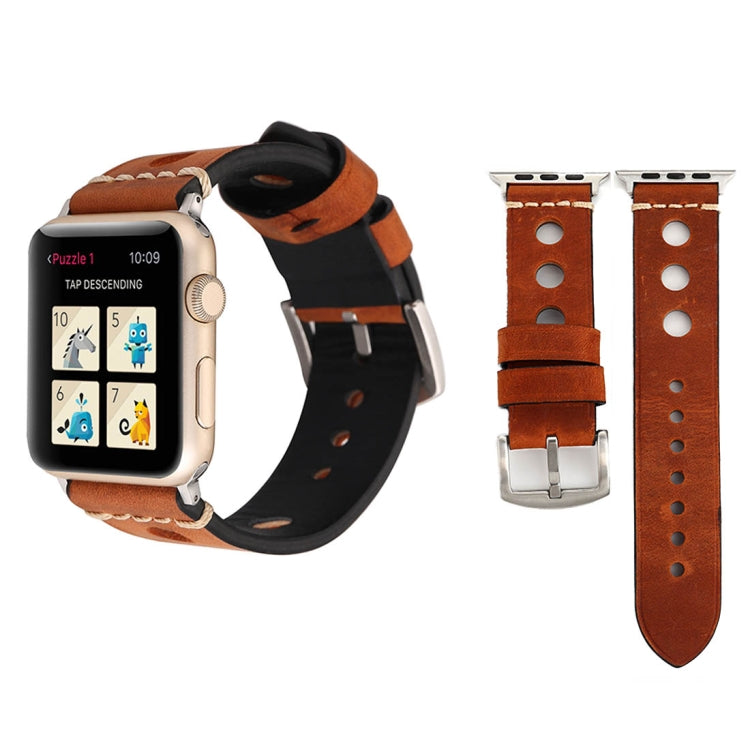 Para Apple Watch Series 7 45mm / 6 & SE & 5 & 4 44mm / 42mm 3 & 2 & 1 Correia de Relógio de Pulso em Pele Genuína com Orifícios Retro, Para 42mm