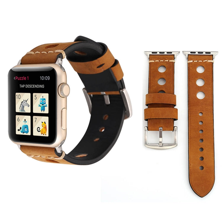 Para Apple Watch Series 7 45mm / 6 & SE & 5 & 4 44mm / 42mm 3 & 2 & 1 Correia de Relógio de Pulso em Pele Genuína com Orifícios Retro, Para 42mm