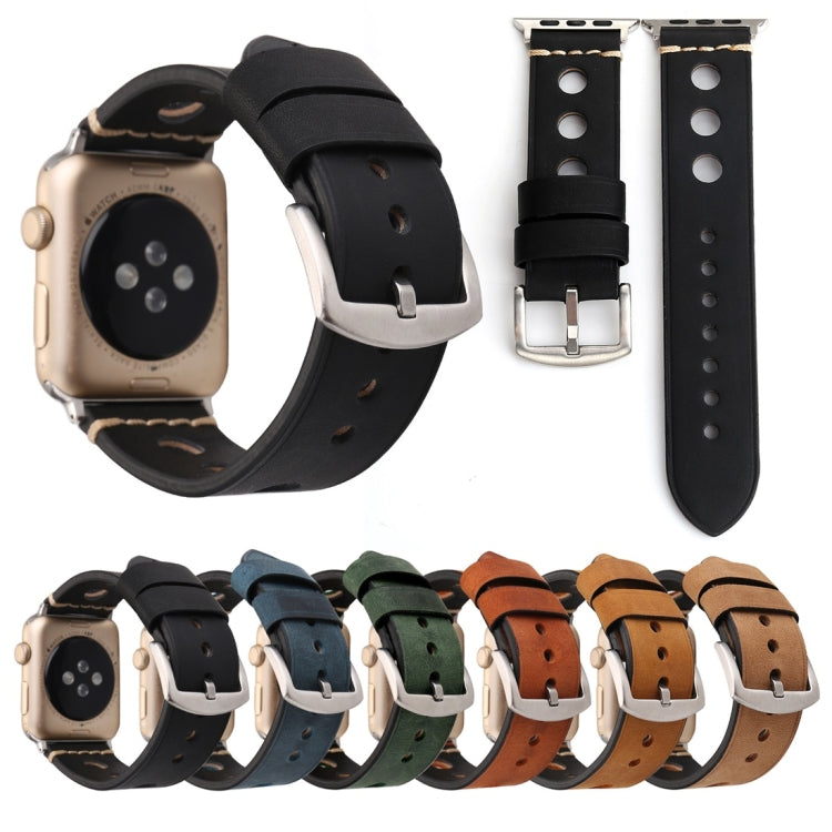 Para Apple Watch Series 7 45mm / 6 & SE & 5 & 4 44mm / 42mm 3 & 2 & 1 Correia de Relógio de Pulso em Pele Genuína com Orifícios Retro, Para 42mm