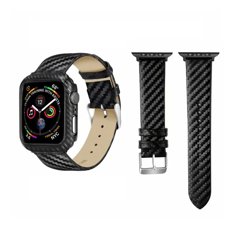 Correia de Fibra de Carbono em Pele Genuína para Apple Watch Series 5 & 4 40mm & Series 3 & 2 & 1 38mm