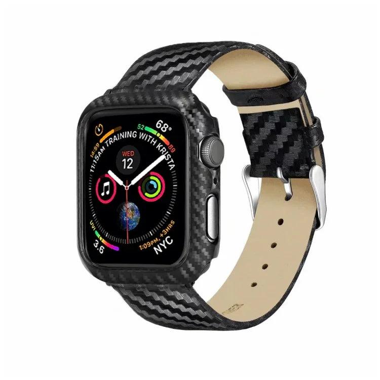 Correia de Fibra de Carbono em Pele Genuína + Moldura para Apple Watch Series 4 40mm, Apple Watch Series 4 40mm