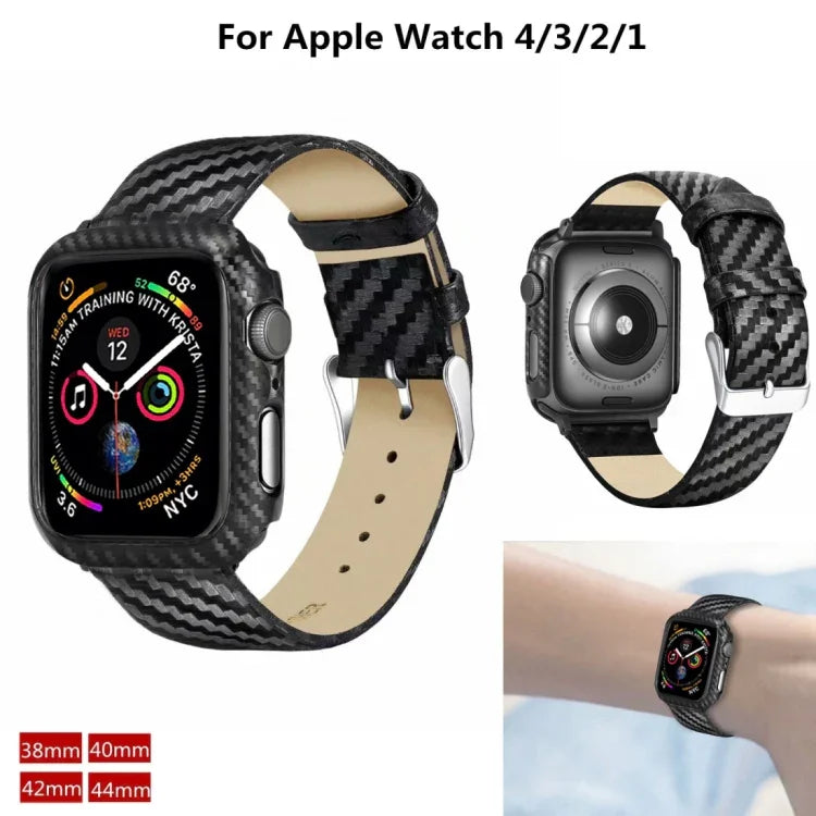 Correia de Fibra de Carbono em Pele Genuína + Moldura para Apple Watch Series 4 40mm, Apple Watch Series 4 40mm