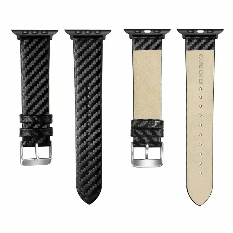 Correia de Fibra de Carbono em Pele Genuína + Moldura para Apple Watch Series 3 & 2 & 1 38mm, Apple Watch Series 3 & 2 & 1 38mm