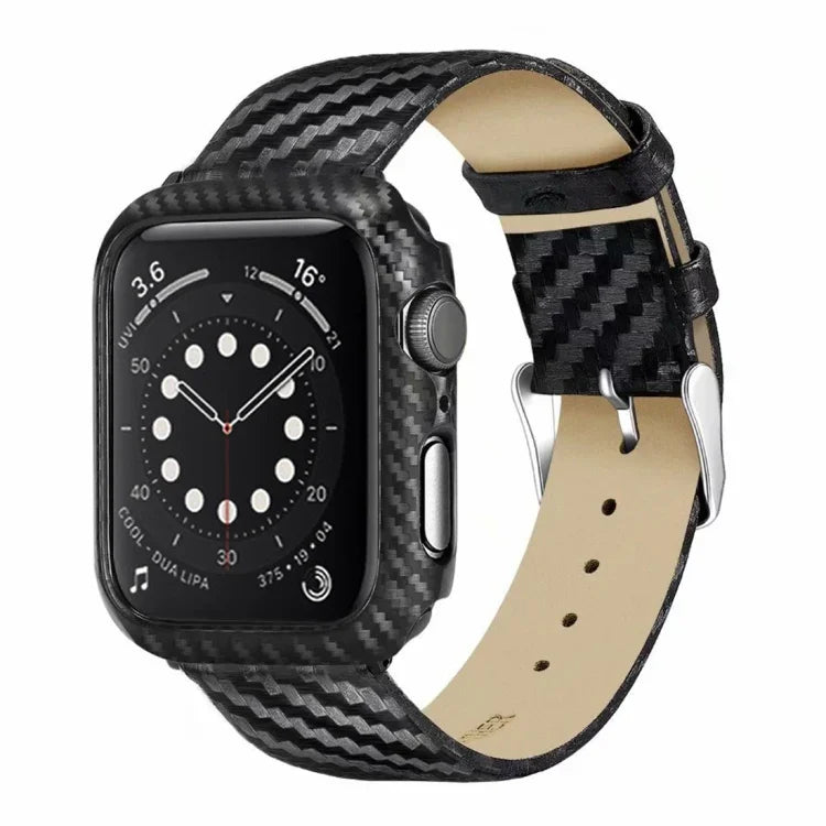 Pulseira de Fibra de Carbono em Pele Genuína + Moldura para Apple Watch Série 3 & 2 & 1 42mm, Apple Watch Série 3 & 2 & 1 42mm