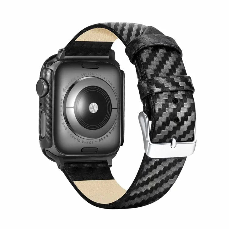 Pulseira de Fibra de Carbono em Pele Genuína + Moldura para Apple Watch Série 3 & 2 & 1 42mm, Apple Watch Série 3 & 2 & 1 42mm