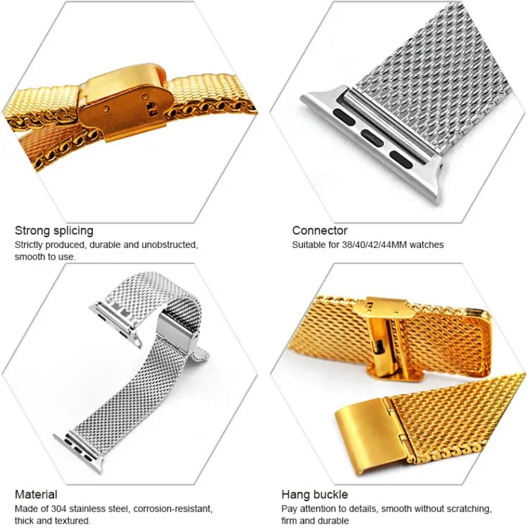 Correia Milanesa em Aço Inoxidável 304 com Conector para Apple Watch Series 10 42mm / 9&8&7 41mm / SE 3&SE 2&6&SE&5&4 40mm / 3&2&1 38mm, Para Apple Watch Series 7 41mm / & 6 & SE & 5 & 4 40mm