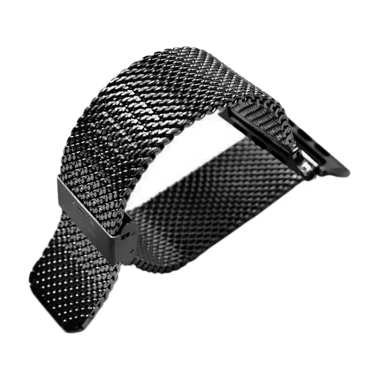 Milanese watch band for Apple Watch in sleek black 304 stainless steel, adjustable and comfortable fit.