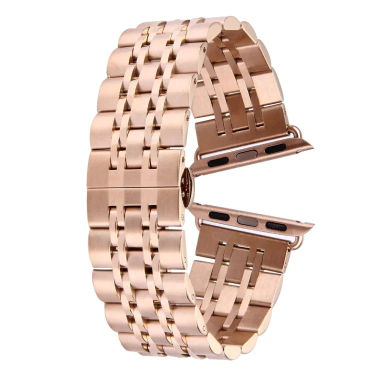 Correia de Relógio Feminina com Fivela Borboleta Oculta de 20mm e 7 Contas em Aço Inoxidável Para Apple Watch 38mm (Prateado Dourado), 20mm Feminina
