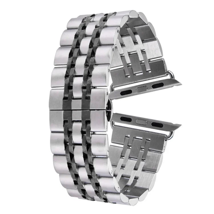Correia de Relógio Feminina com Fivela Borboleta Oculta de 20mm e 7 Contas em Aço Inoxidável Para Apple Watch 38mm (Prateado Dourado), 20mm Feminina