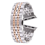 Correia de Relógio Feminina com Fivela Borboleta Oculta de 20mm e 7 Contas em Aço Inoxidável Para Apple Watch 38mm (Prateado Dourado), 20mm Feminina
