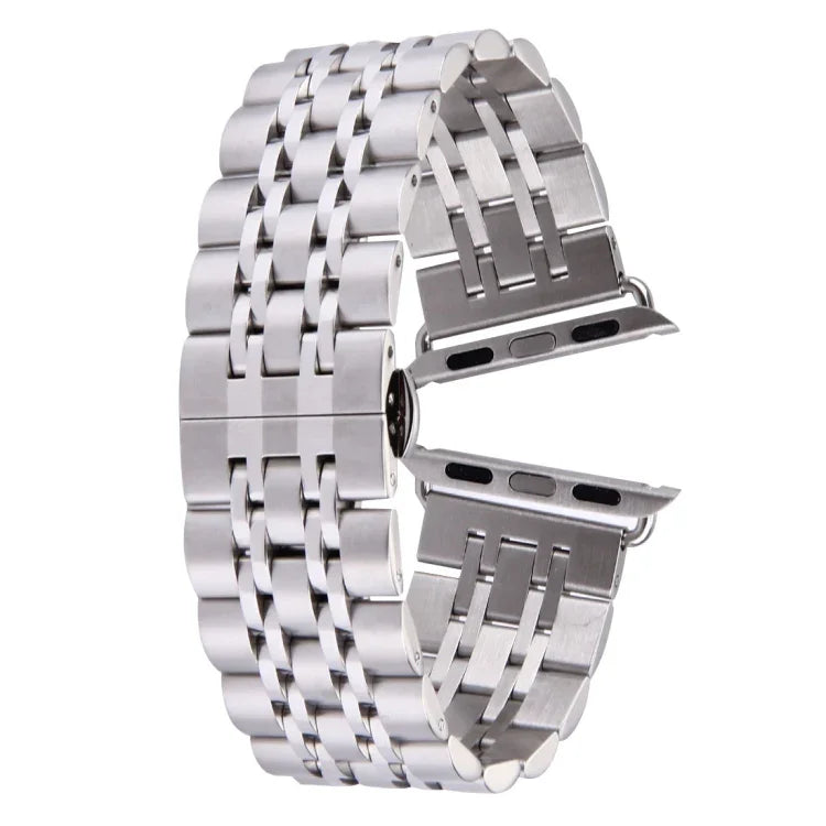 Correia de Relógio Feminina com Fivela Borboleta Oculta de 20mm e 7 Contas em Aço Inoxidável Para Apple Watch 38mm (Prateado Dourado), 20mm Feminina