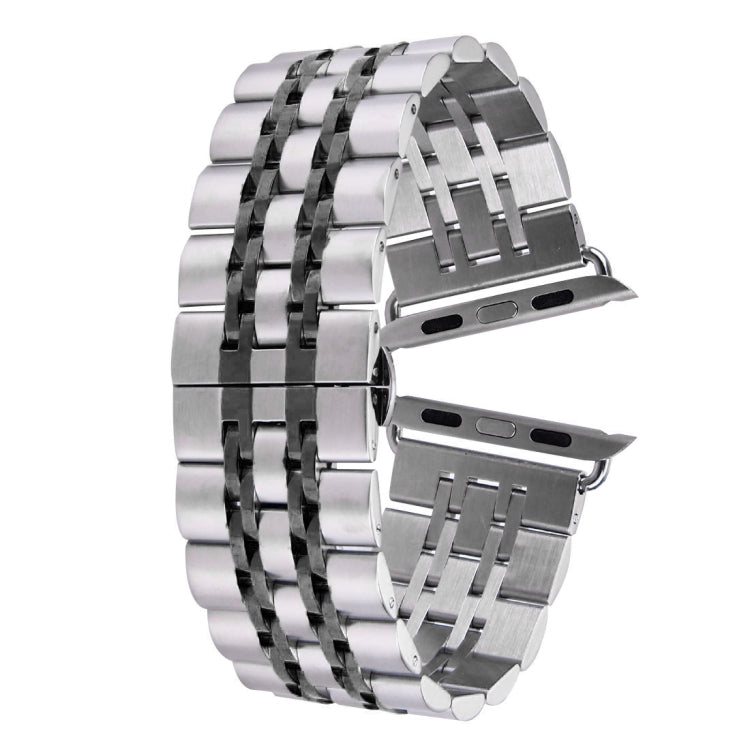 Pulseira de Relógio em Aço Inoxidável com Fecho Borboleta Oculto e 7 Contas Para Apple Watch 42mm (Prateado Dourado), 20mm Mulher