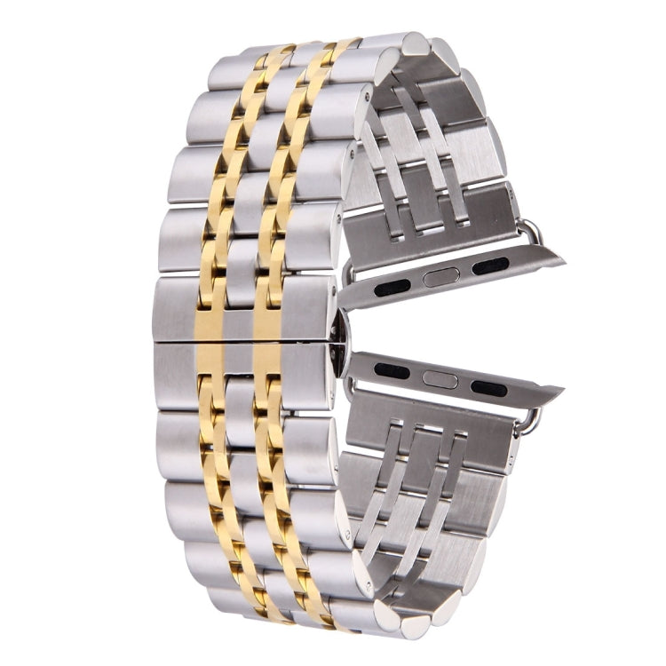 Pulseira de Relógio em Aço Inoxidável com Fecho Borboleta Oculto e 7 Contas Para Apple Watch 42mm (Prateado Dourado), 20mm Mulher