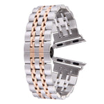 Pulseira de Relógio em Aço Inoxidável com Fecho Borboleta Oculto e 7 Contas Para Apple Watch 42mm (Prateado Dourado), 20mm Mulher