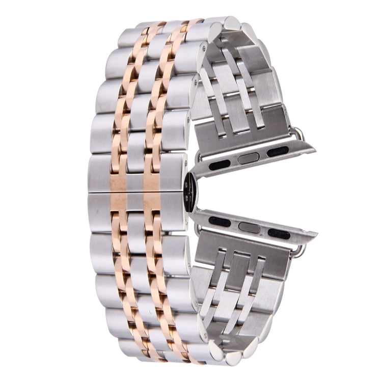 Pulseira de Relógio em Aço Inoxidável com Fecho Borboleta Oculto e 7 Contas Para Apple Watch 42mm (Prateado Dourado), 20mm Mulher