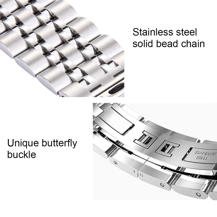 Pulseira de Relógio em Aço Inoxidável com Fecho Borboleta Oculto e 7 Contas Para Apple Watch 42mm (Prateado Dourado), 20mm Mulher