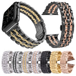 Pulseira de Relógio em Aço Inoxidável com Fecho Borboleta Oculto e 7 Contas Para Apple Watch 42mm (Prateado Dourado), 20mm Mulher