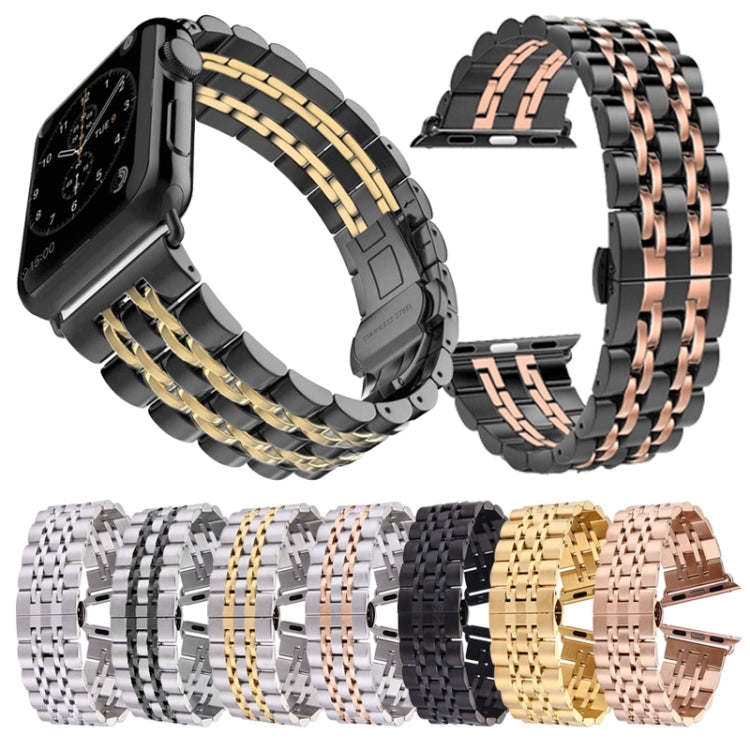 Pulseira de Relógio em Aço Inoxidável com Fecho Borboleta Oculto e 7 Contas Para Apple Watch 42mm (Prateado Dourado), 20mm Mulher