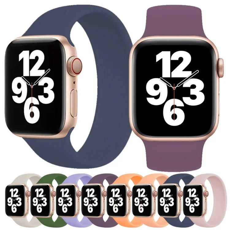 Para Apple Watch Série 10 42mm / 9&8&7 41mm / SE 3&SE 2&6&SE&5&4 40mm / 3&2&1 38mm Pulseira de Relógio em Silicone Elástico Cor Sólida, Tamanho:S 130mm