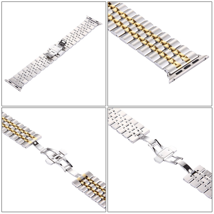 Correia de Relógio Masculina com Fivela Borboleta Oculta de 22mm e 7 Contas em Aço Inoxidável Para Apple Watch 38mm, 22mm Masculina