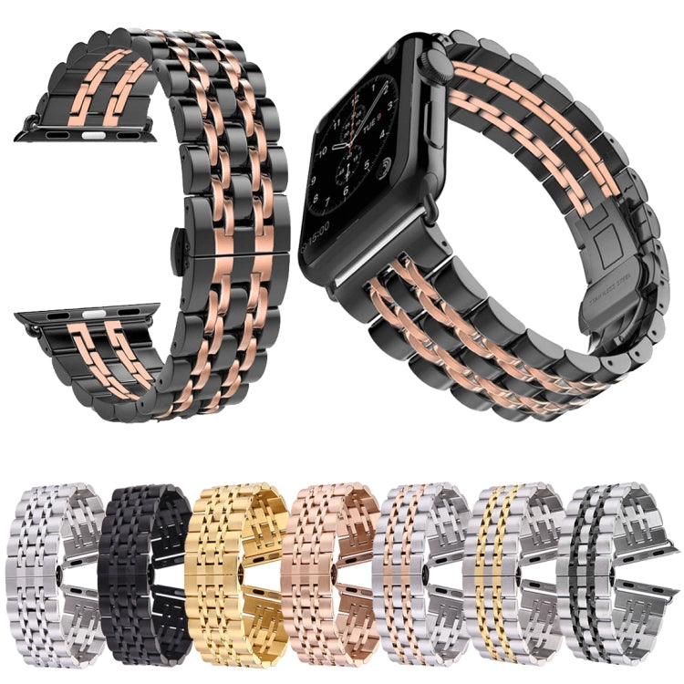 Correia de Relógio Masculina com Fivela Borboleta Oculta de 22mm e 7 Contas em Aço Inoxidável Para Apple Watch 38mm, 22mm Masculina