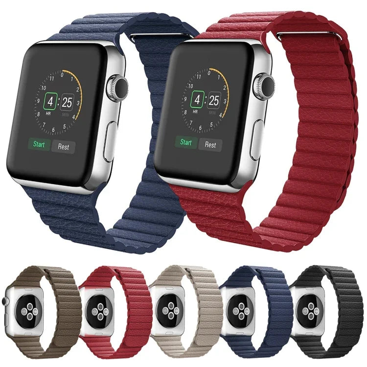 Pulseira de Couro PU com Fecho Magnético Loop para Apple Watch 42mm
