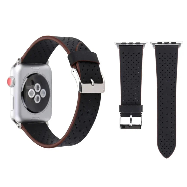 Correia de Relógio em Pele Genuína com Padrão de Furos Simples e Fashion para Apple Watch Series 10 42mm / 9&8&7 41mm / SE 3&SE 2&6&SE&5&4 40mm / 3&2&1 38mm, 38mm
