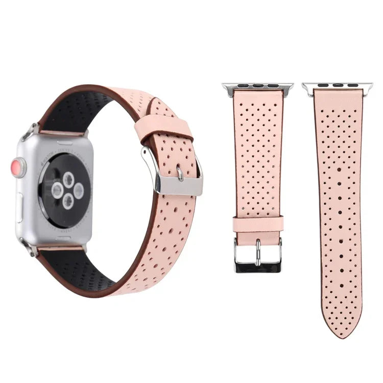 Correia de Relógio em Pele Genuína com Padrão de Furos Simples e Fashion para Apple Watch Series 10 42mm / 9&8&7 41mm / SE 3&SE 2&6&SE&5&4 40mm / 3&2&1 38mm, 38mm