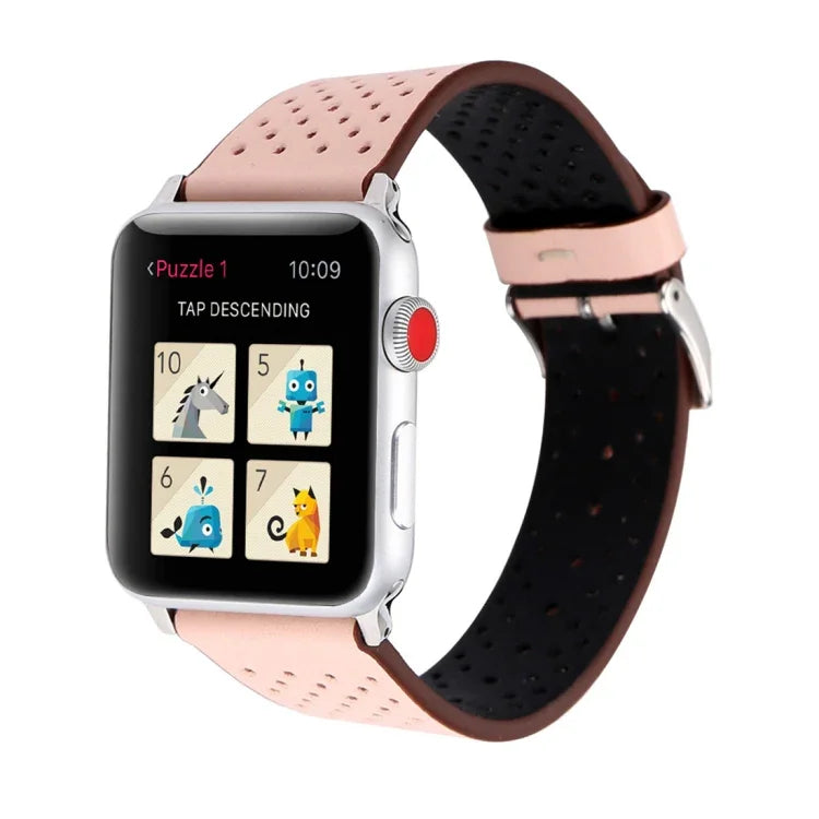 Correia de Relógio em Pele Genuína com Padrão de Furos Simples e Fashion para Apple Watch Series 10 42mm / 9&8&7 41mm / SE 3&SE 2&6&SE&5&4 40mm / 3&2&1 38mm, 38mm