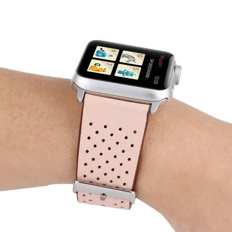 Correia de Relógio em Pele Genuína com Padrão de Furos Simples e Fashion para Apple Watch Series 10 42mm / 9&8&7 41mm / SE 3&SE 2&6&SE&5&4 40mm / 3&2&1 38mm, 38mm