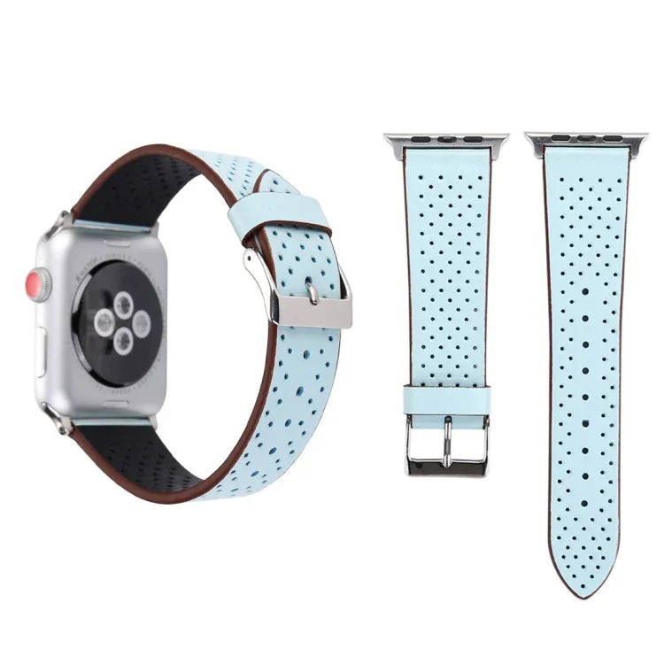 Correia de Relógio em Pele Genuína com Padrão de Furos Simples e Fashion para Apple Watch Series 10 42mm / 9&8&7 41mm / SE 3&SE 2&6&SE&5&4 40mm / 3&2&1 38mm, 38mm