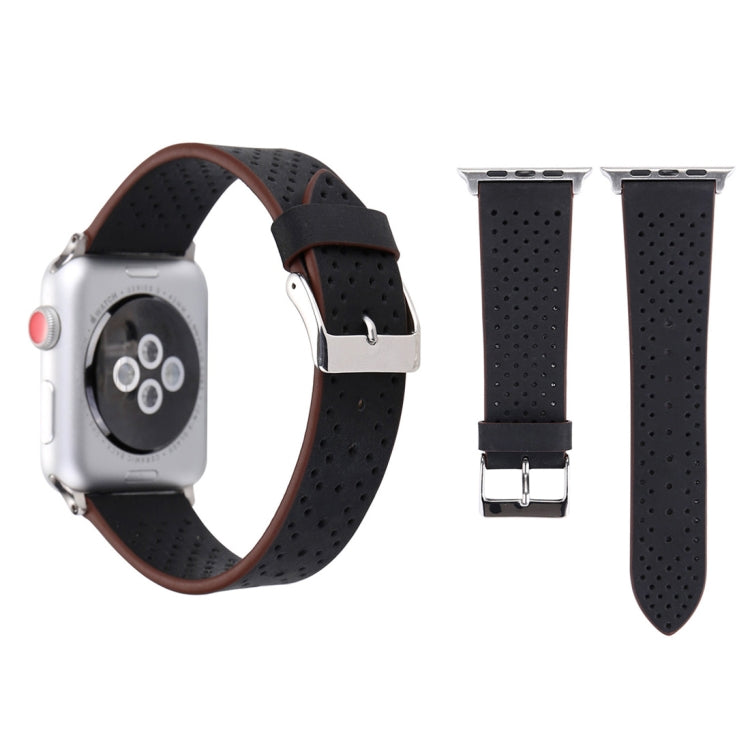 Para Apple Watch Ultra 49mm & Watch Ultra 2 49mm / Série 10 46mm / 9&8&7 45mm / SE 3&SE 2&6&SE&5&4 44mm / 3&2&1 42mm Correia de Relógio em Pele Genuína com Padrão de Furos, 42mm