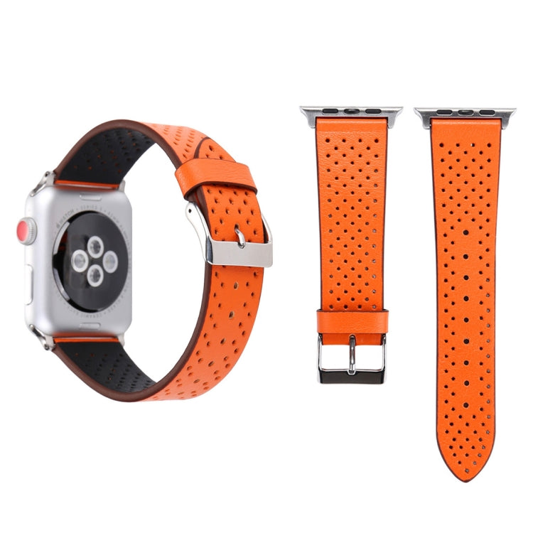 Para Apple Watch Ultra 49mm & Watch Ultra 2 49mm / Série 10 46mm / 9&8&7 45mm / SE 3&SE 2&6&SE&5&4 44mm / 3&2&1 42mm Correia de Relógio em Pele Genuína com Padrão de Furos, 42mm