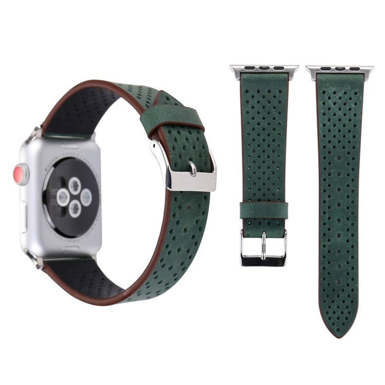 Para Apple Watch Ultra 49mm & Watch Ultra 2 49mm / Série 10 46mm / 9&8&7 45mm / SE 3&SE 2&6&SE&5&4 44mm / 3&2&1 42mm Correia de Relógio em Pele Genuína com Padrão de Furos, 42mm