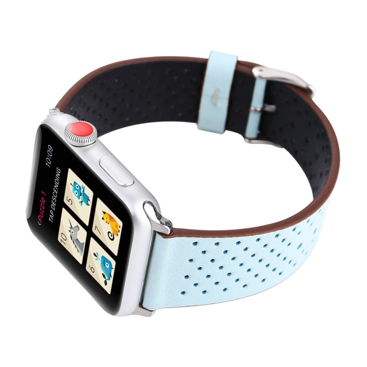 Para Apple Watch Ultra 49mm & Watch Ultra 2 49mm / Série 10 46mm / 9&8&7 45mm / SE 3&SE 2&6&SE&5&4 44mm / 3&2&1 42mm Correia de Relógio em Pele Genuína com Padrão de Furos, 42mm